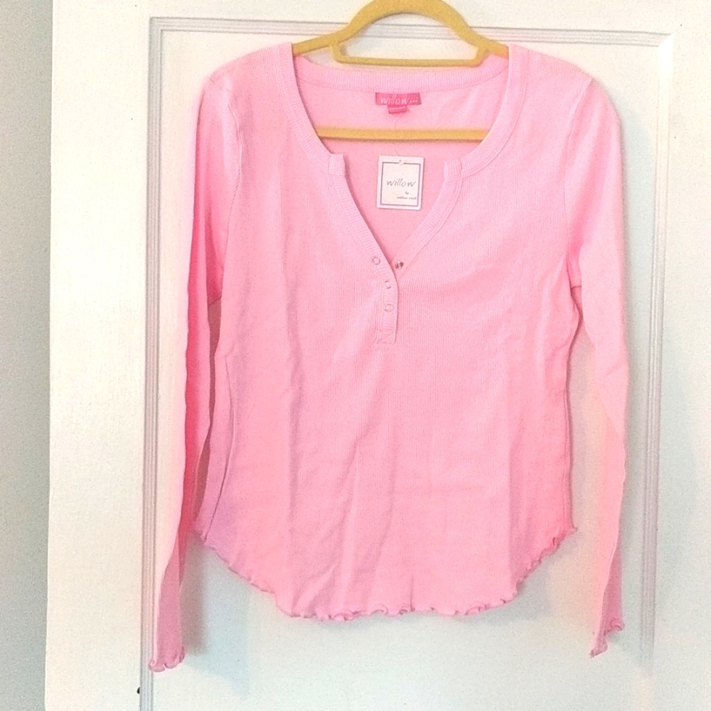 Pink, Long Sleeve PJ shirt. Size: M. New with tags